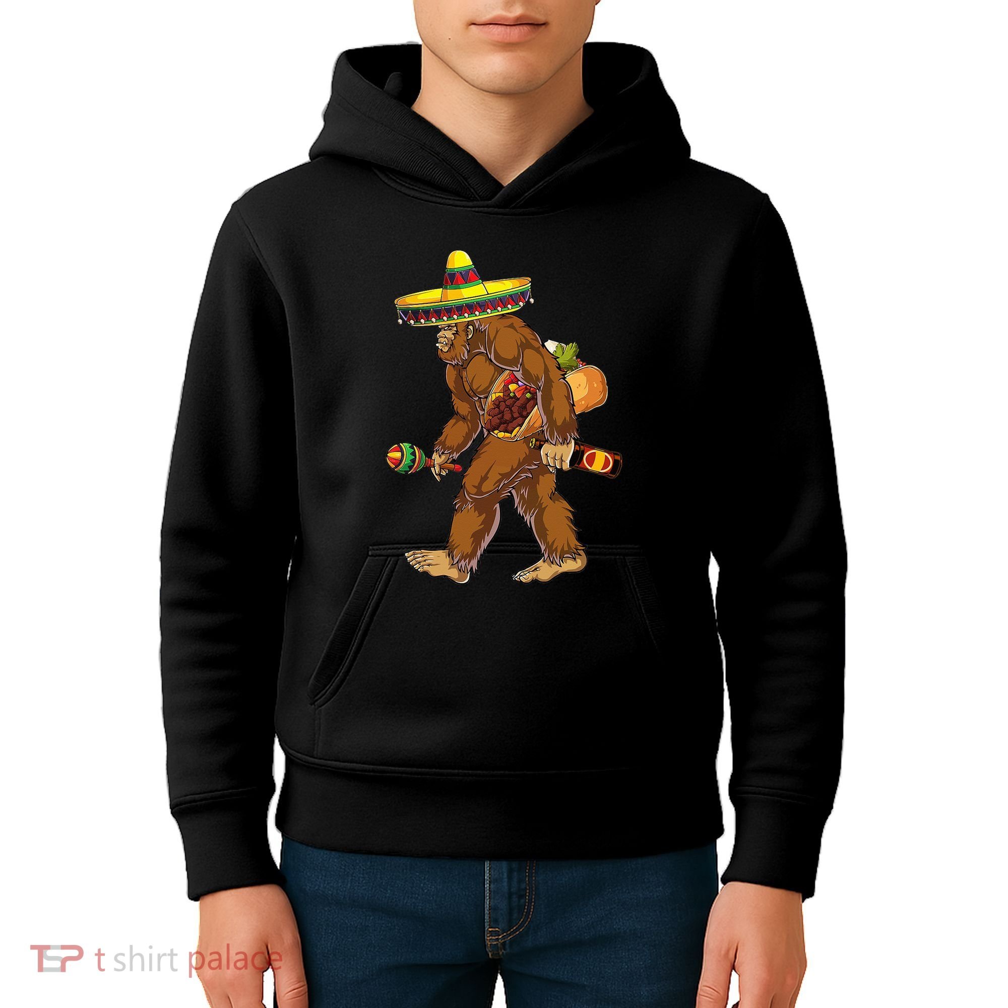 Bigfoot Carrying Taco El Squatcho Beer Pacho Sombrero Lover Kids Hoodie