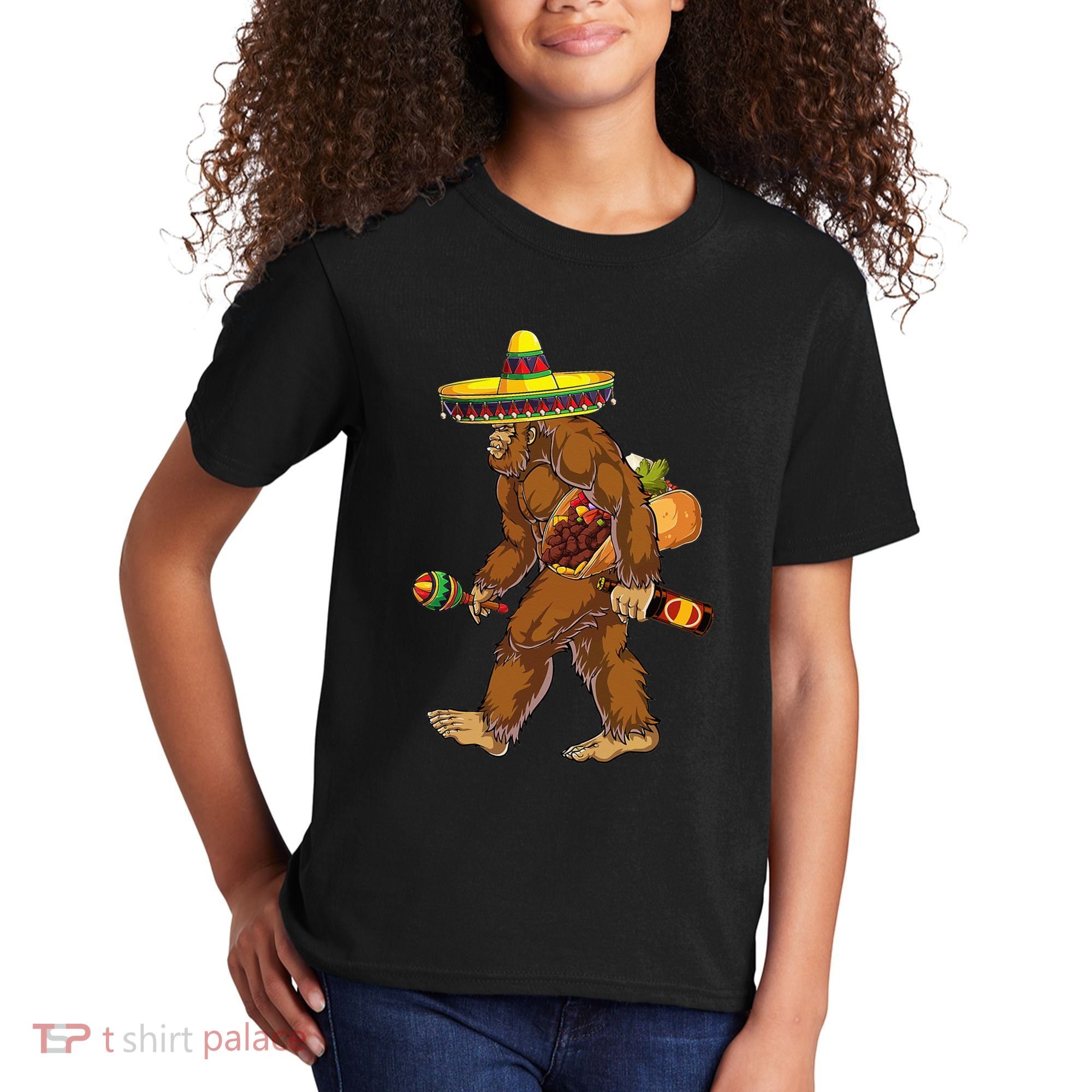 Bigfoot Carrying Taco El Squatcho Beer Pacho Sombrero Lover Kids T-Shirt