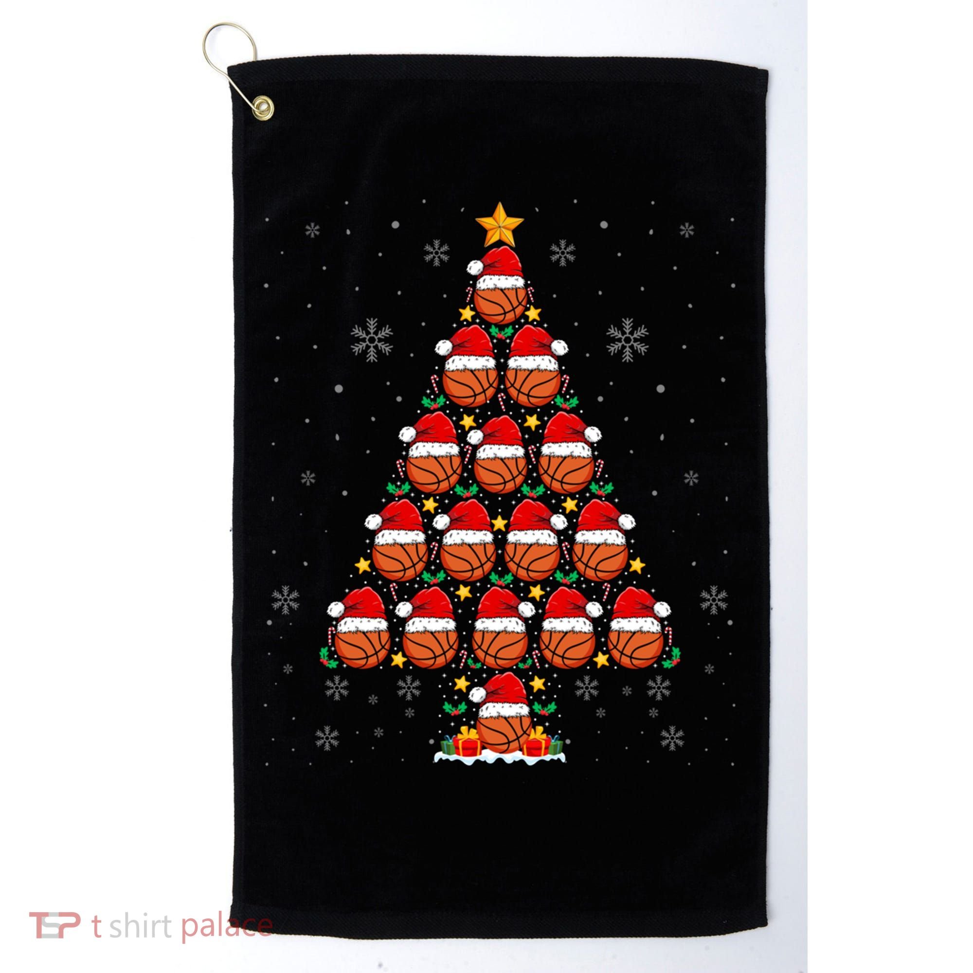 Basketball Christmas Tree Lights Santa Hat Basketball Xmas Gift Golf Towel