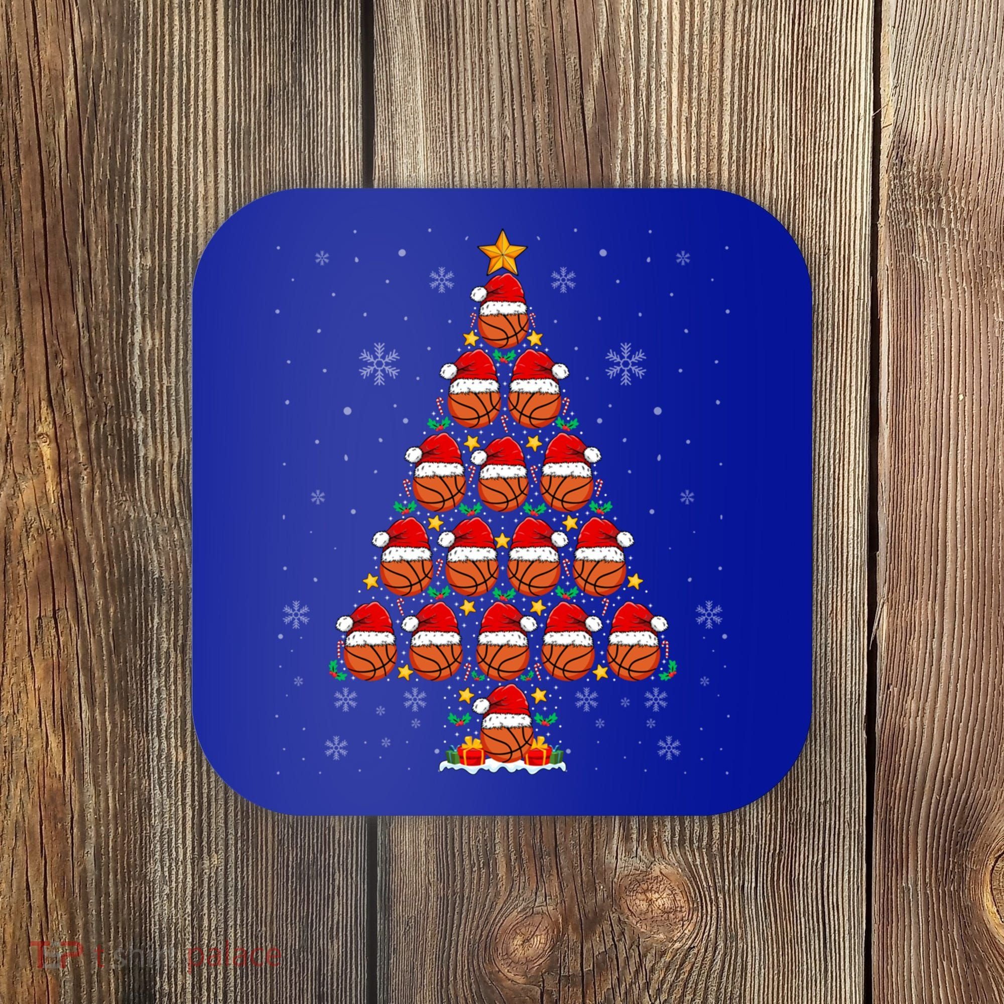 Basketball Christmas Tree Lights Santa Hat Basketball Xmas Gift Coaster