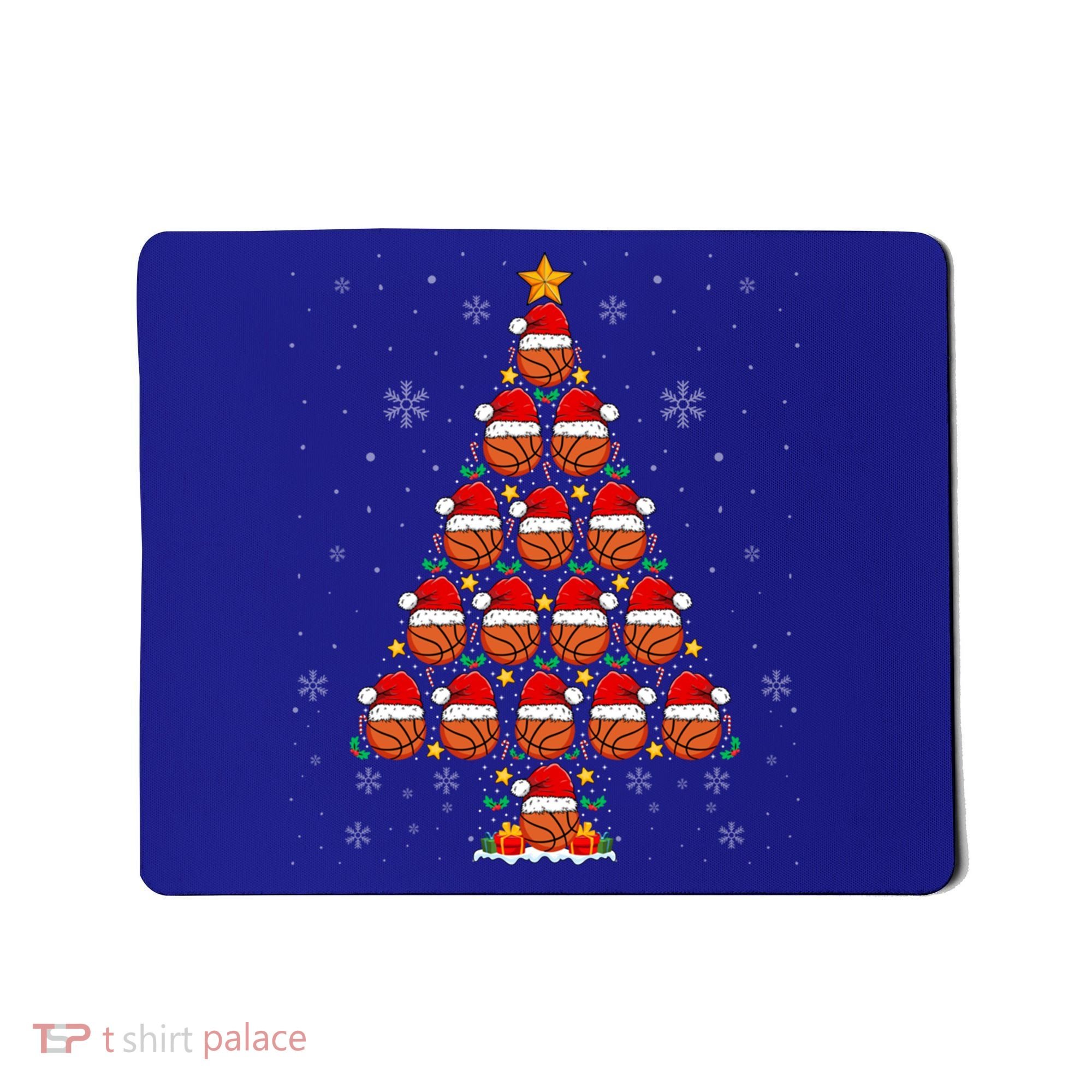 Basketball Christmas Tree Lights Santa Hat Basketball Xmas Gift Mousepad