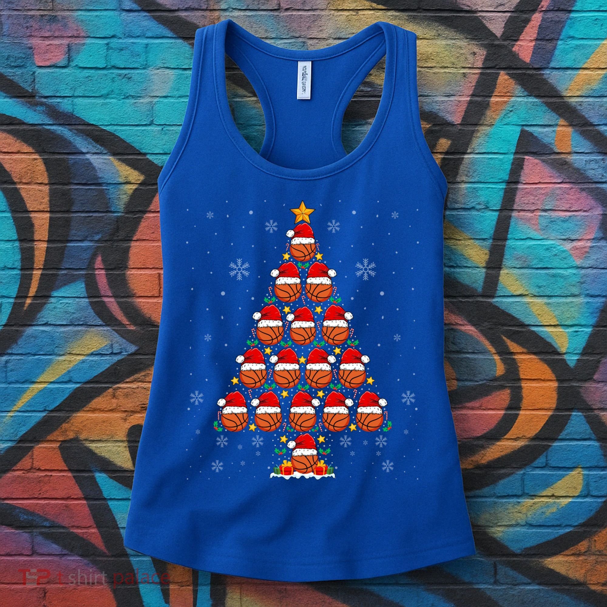 Basketball Christmas Tree Lights Santa Hat Basketball Xmas Gift Women's Tank Top