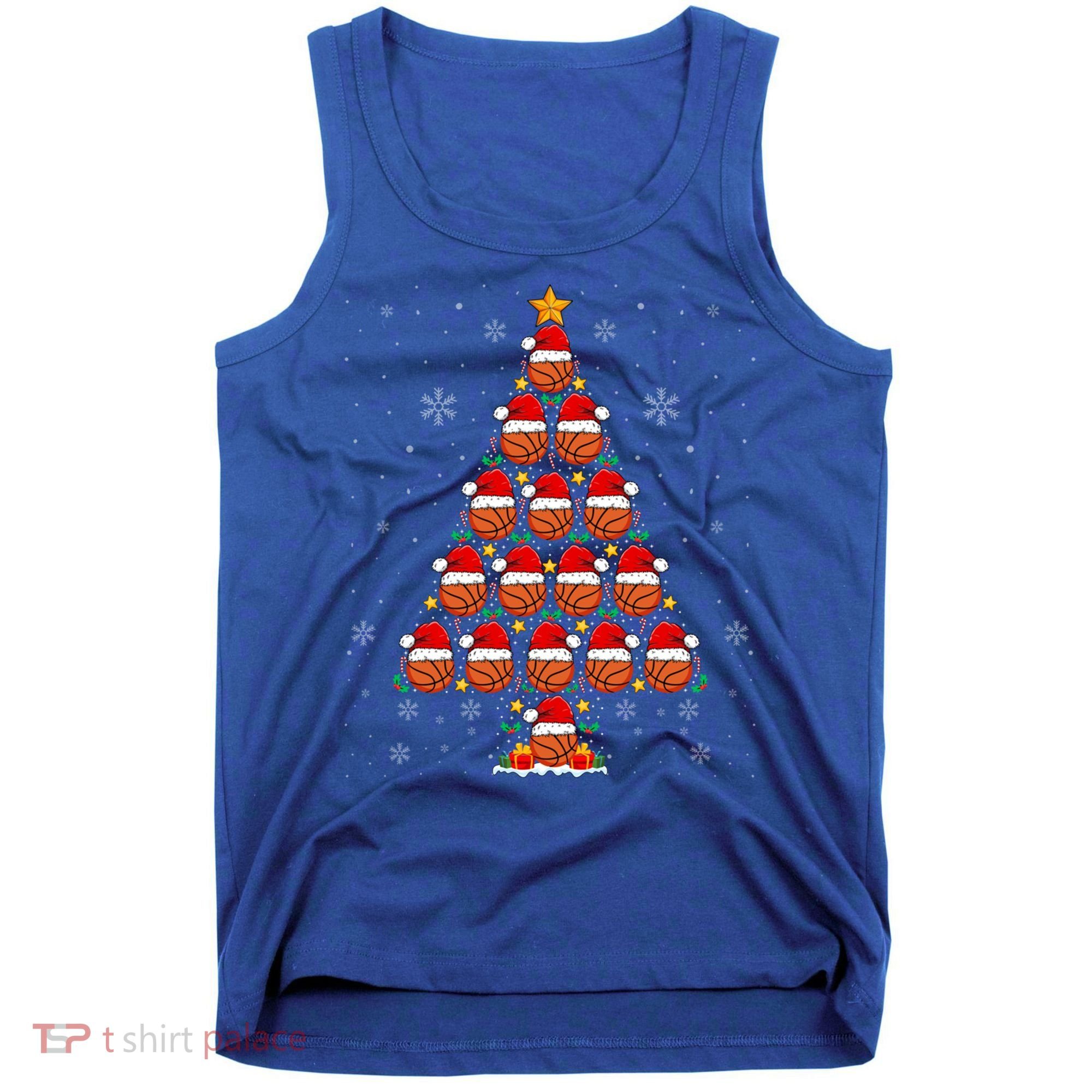 Basketball Christmas Tree Lights Santa Hat Basketball Xmas Gift Tank Top