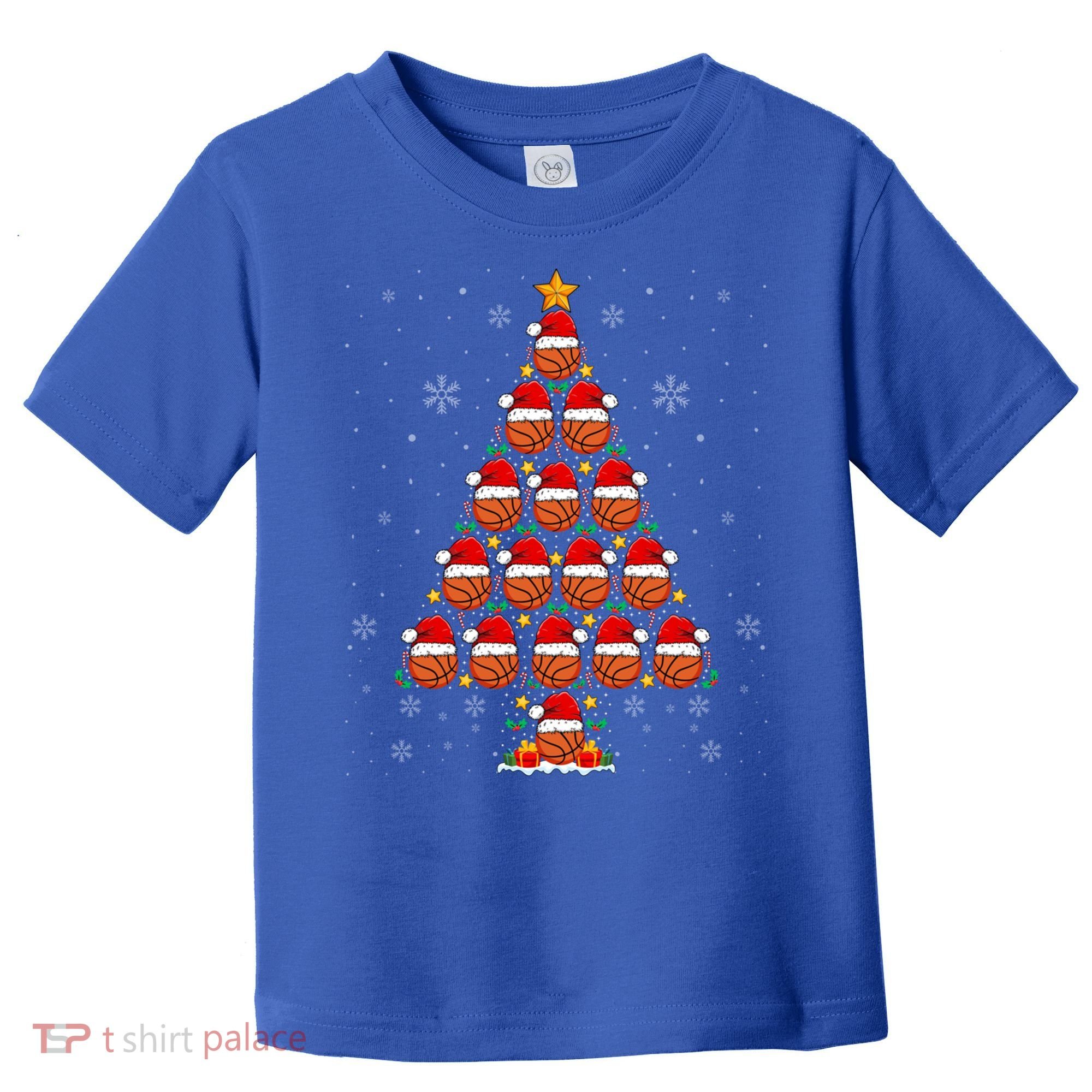Basketball Christmas Tree Lights Santa Hat Basketball Xmas Gift Toddler T-Shirt