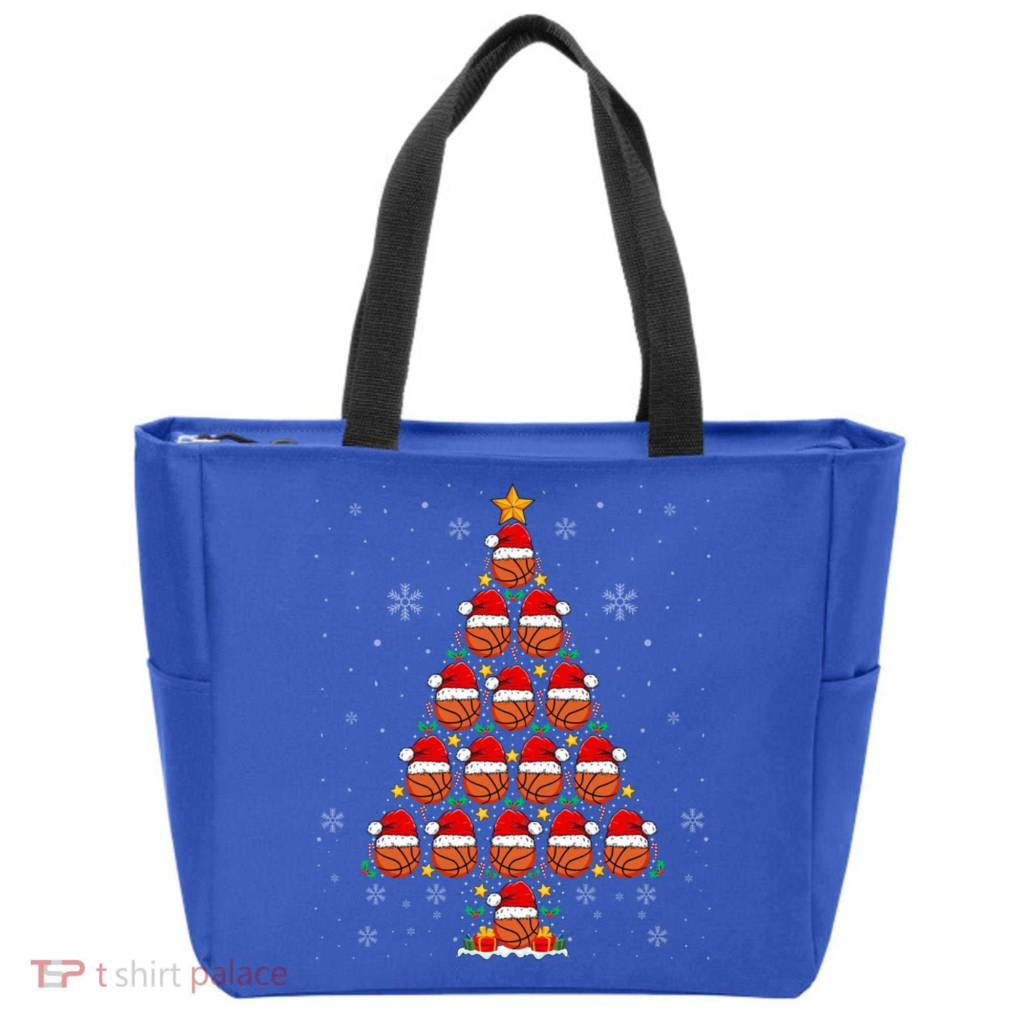 Basketball Christmas Tree Lights Santa Hat Basketball Xmas Gift Tote Bag
