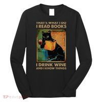 Black Cat Thats What I Do I Read Books I Drink Wine Long Sleeve Shirt thumb 0