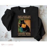 Black Cat Thats What I Do I Read Books I Drink Wine Sweatshirt thumb 2