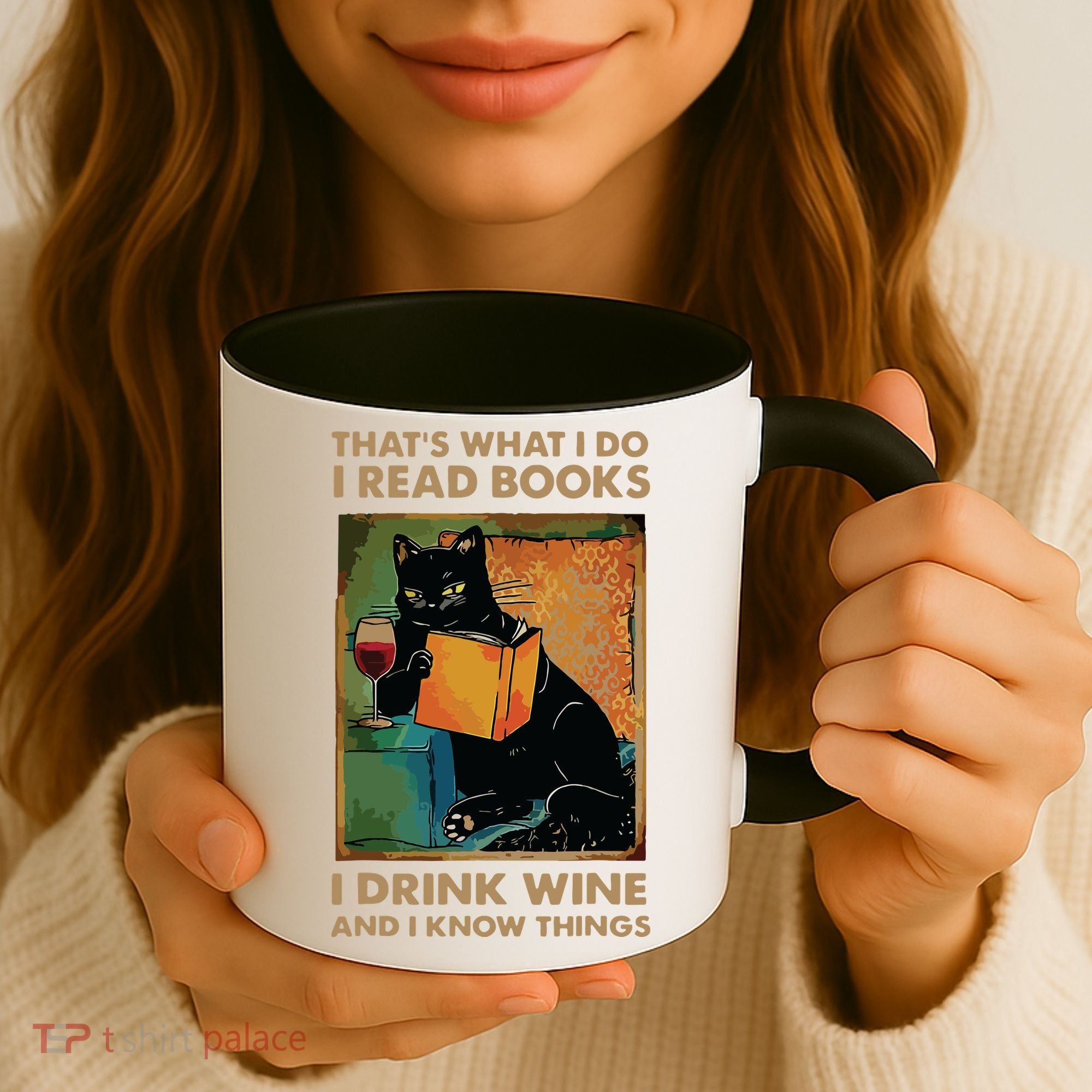 Black Cat Thats What I Do I Read Books I Drink Wine Coffee Mug