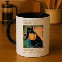 Black Cat Thats What I Do I Read Books I Drink Wine Coffee Mug thumb 4