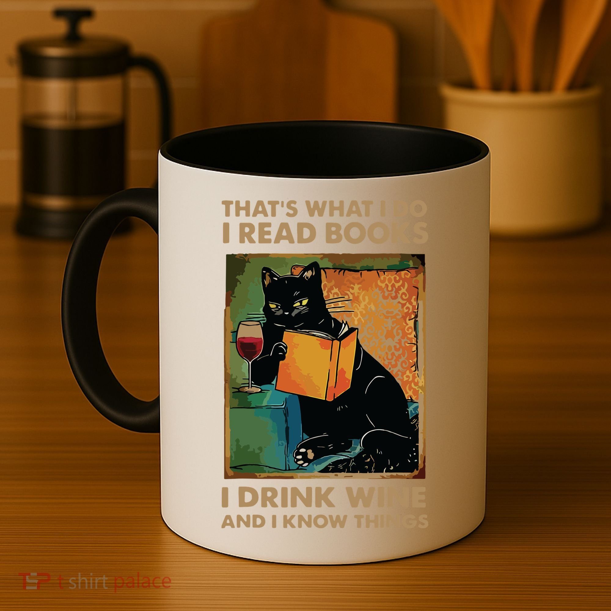 Black Cat Thats What I Do I Read Books I Drink Wine Coffee Mug