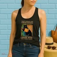 Black Cat Thats What I Do I Read Books I Drink Wine Women's Tank Top thumb 2