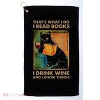 Black Cat Thats What I Do I Read Books I Drink Wine Golf Towel thumb 0