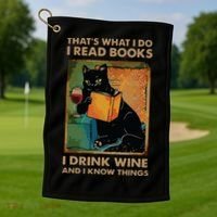 Black Cat Thats What I Do I Read Books I Drink Wine Golf Towel thumb 1