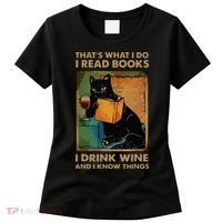 Black Cat Thats What I Do I Read Books I Drink Wine Women's T-Shirt thumb 0