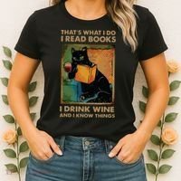 Black Cat Thats What I Do I Read Books I Drink Wine Women's T-Shirt thumb 2