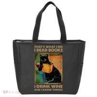 Black Cat Thats What I Do I Read Books I Drink Wine Tote Bag thumb 0