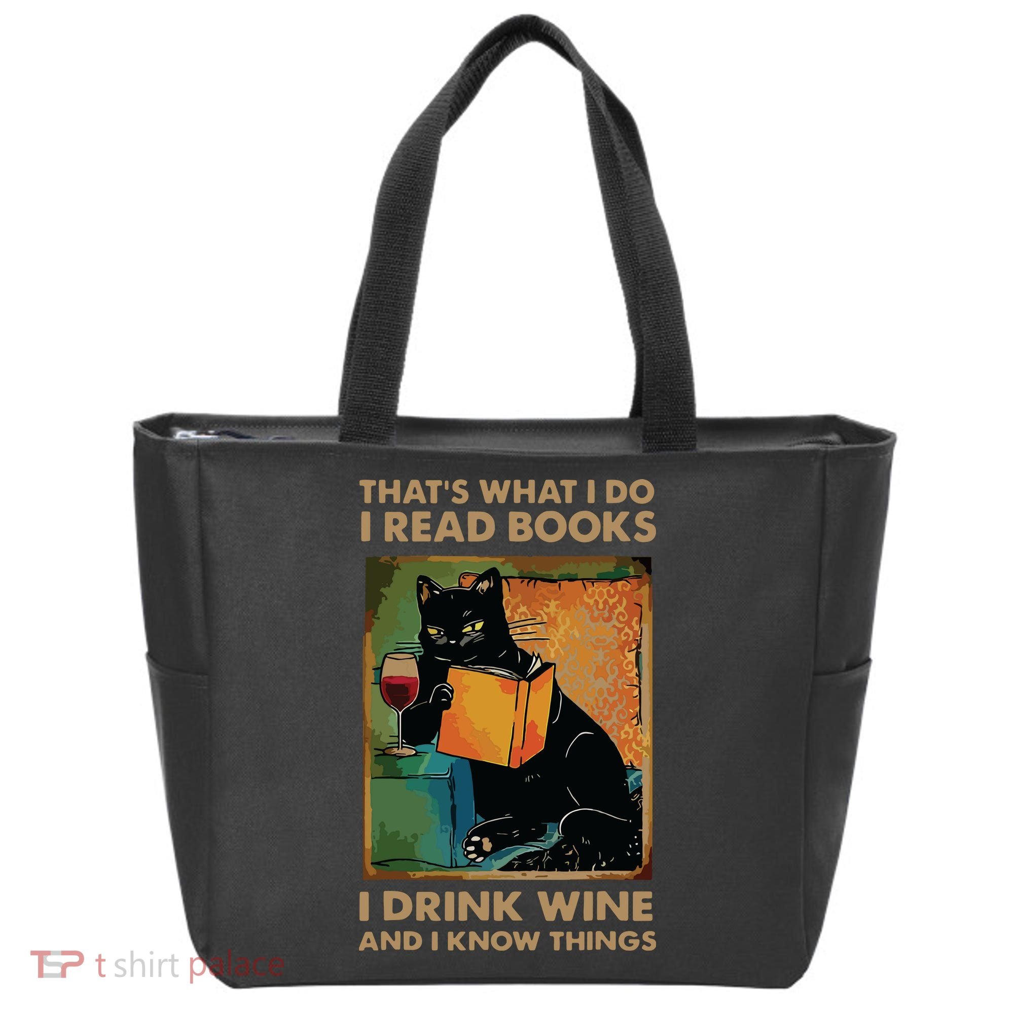 Black Cat Thats What I Do I Read Books I Drink Wine Tote Bag