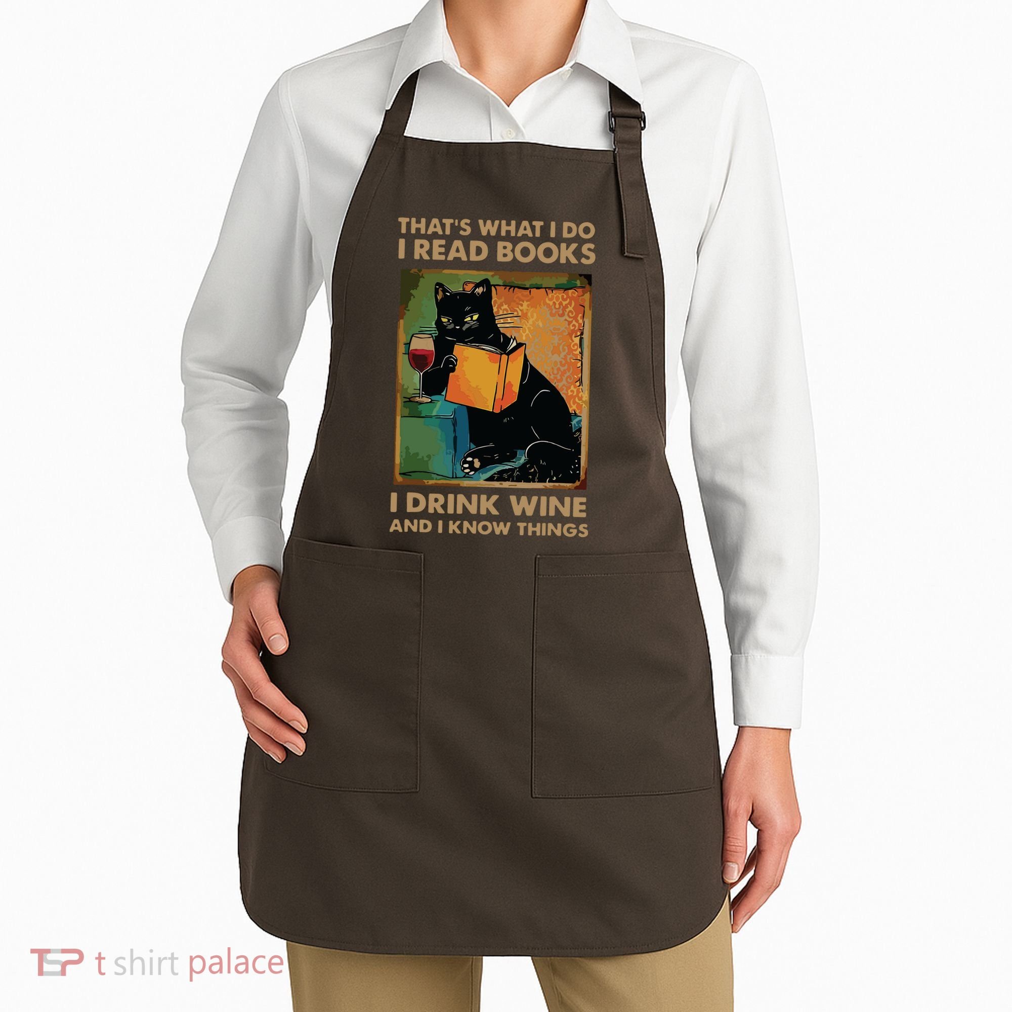Black Cat Thats What I Do I Read Books I Drink Wine Apron