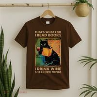 Black Cat Thats What I Do I Read Books I Drink Wine T-Shirt thumb 2