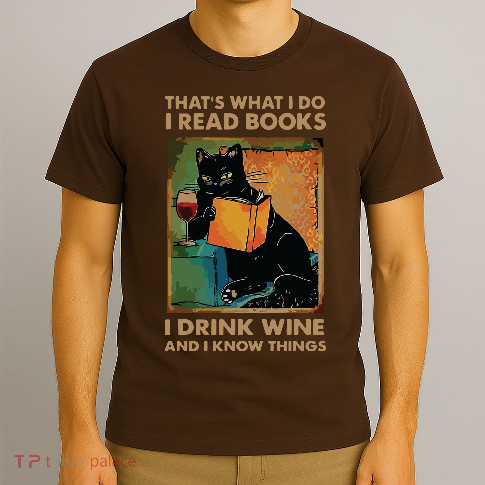 Black Cat Thats What I Do I Read Books I Drink Wine T-Shirt