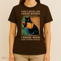 Black Cat Thats What I Do I Read Books I Drink Wine T-Shirt thumb 4