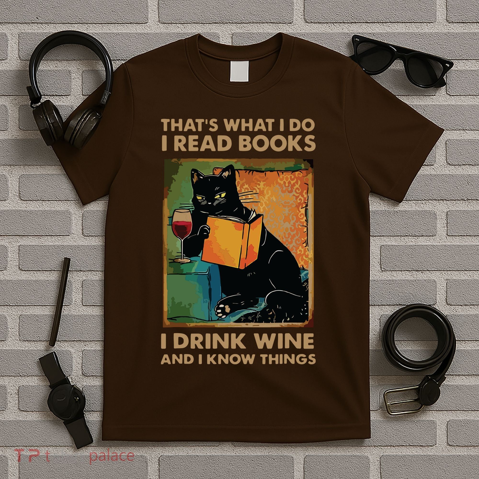 Black Cat Thats What I Do I Read Books I Drink Wine T-Shirt