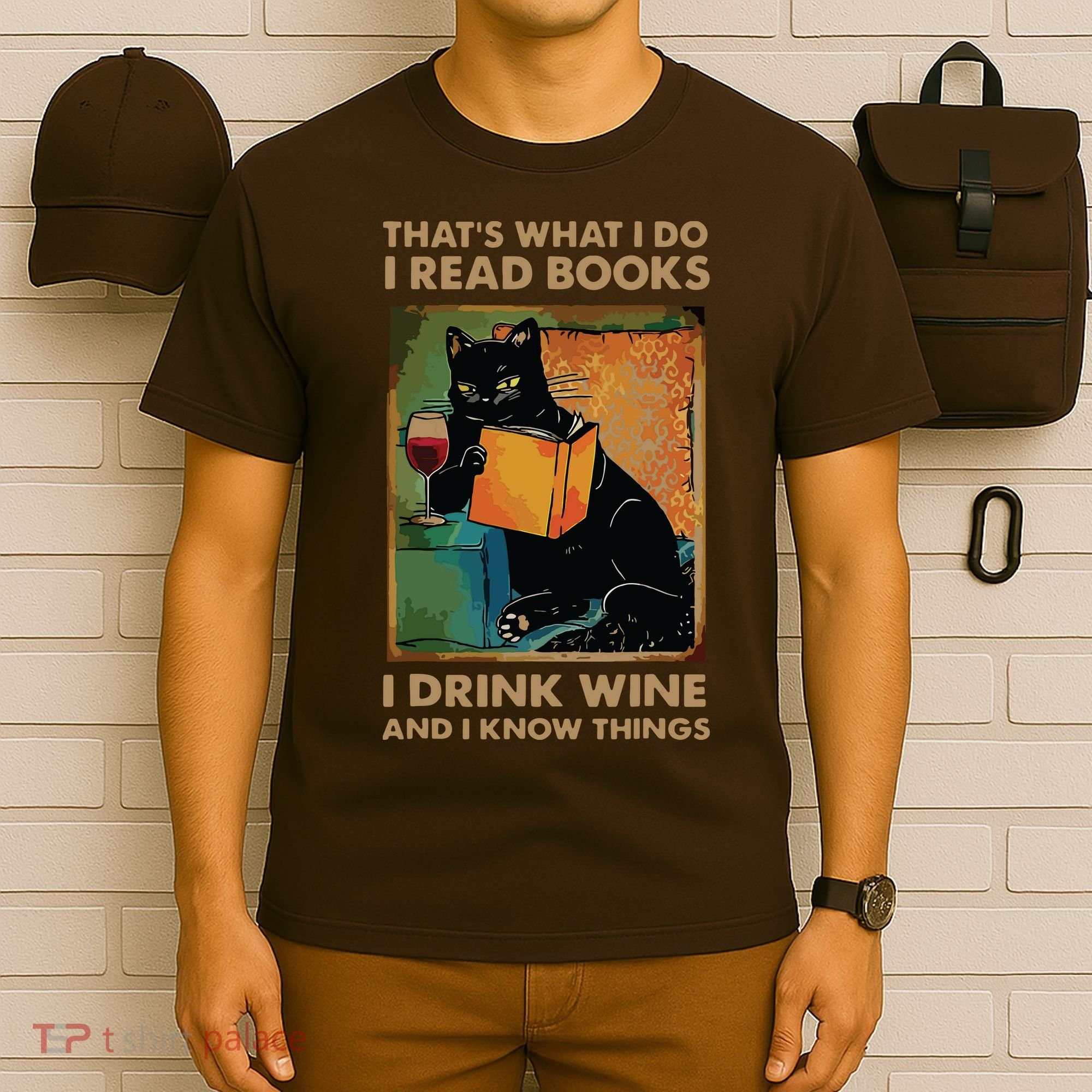 Black Cat Thats What I Do I Read Books I Drink Wine T-Shirt