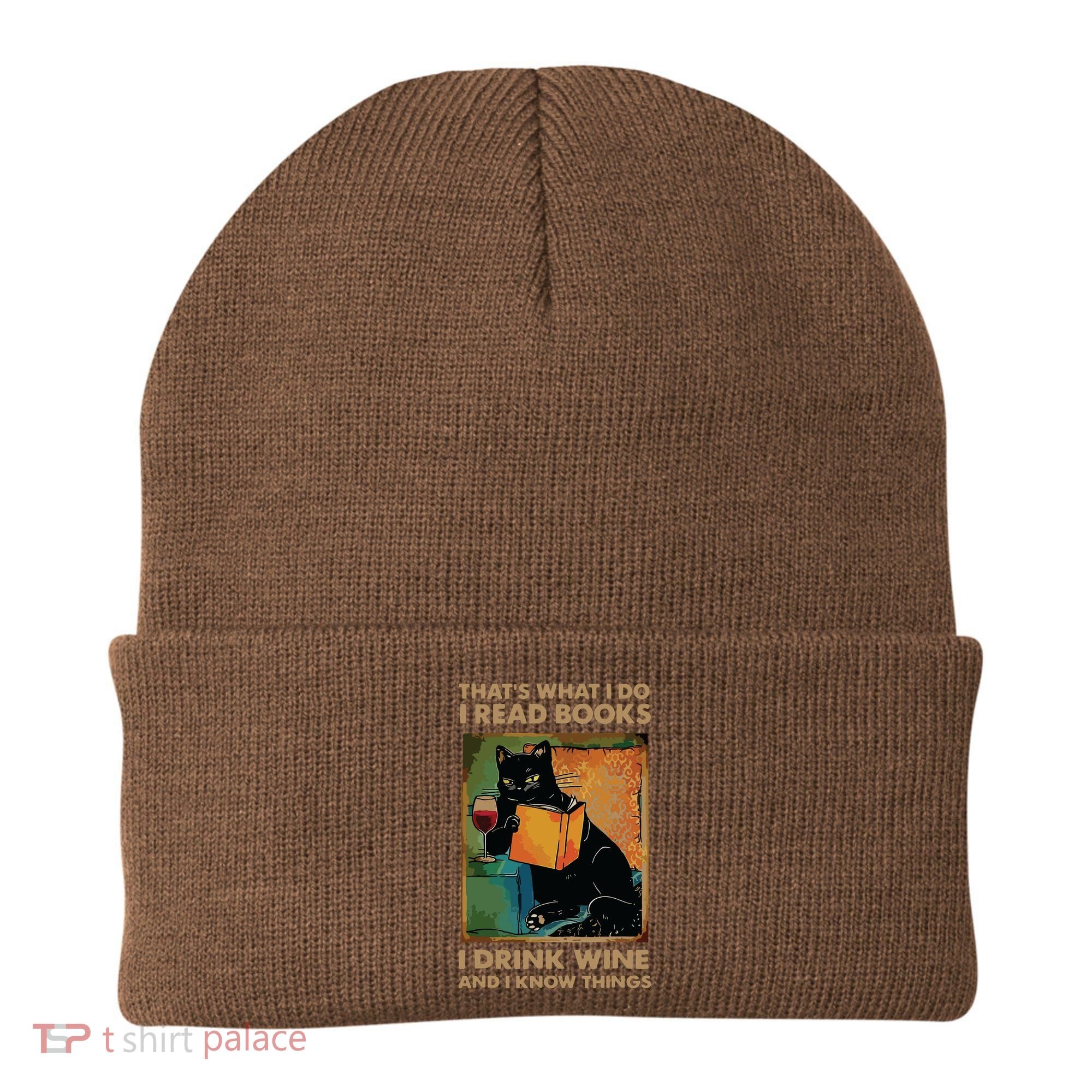 Black Cat Thats What I Do I Read Books I Drink Wine Beanie