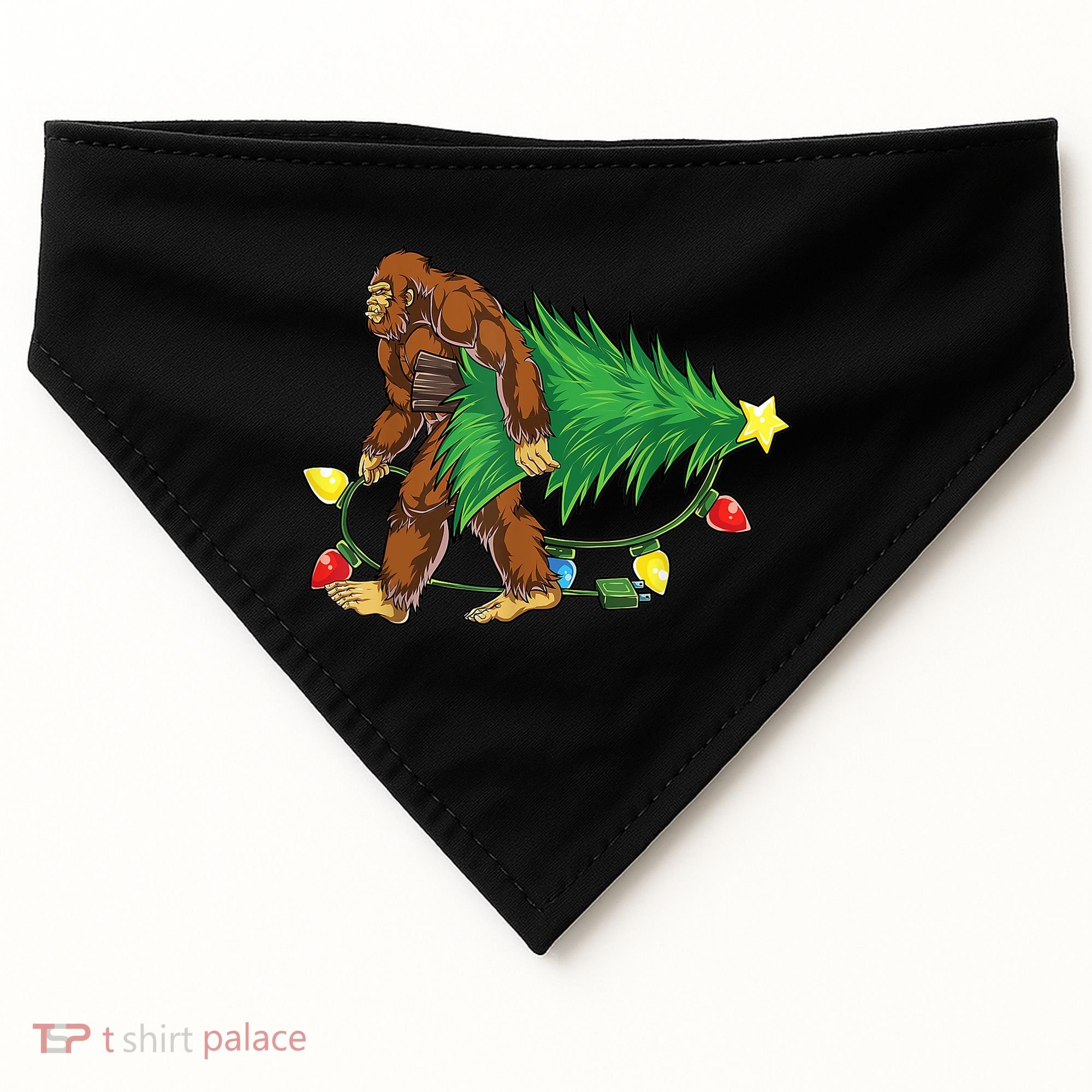 Bigfoot Christmas Tree Lights Xmas Boys Sasquatch Lovers USA-Made Doggie Bandana