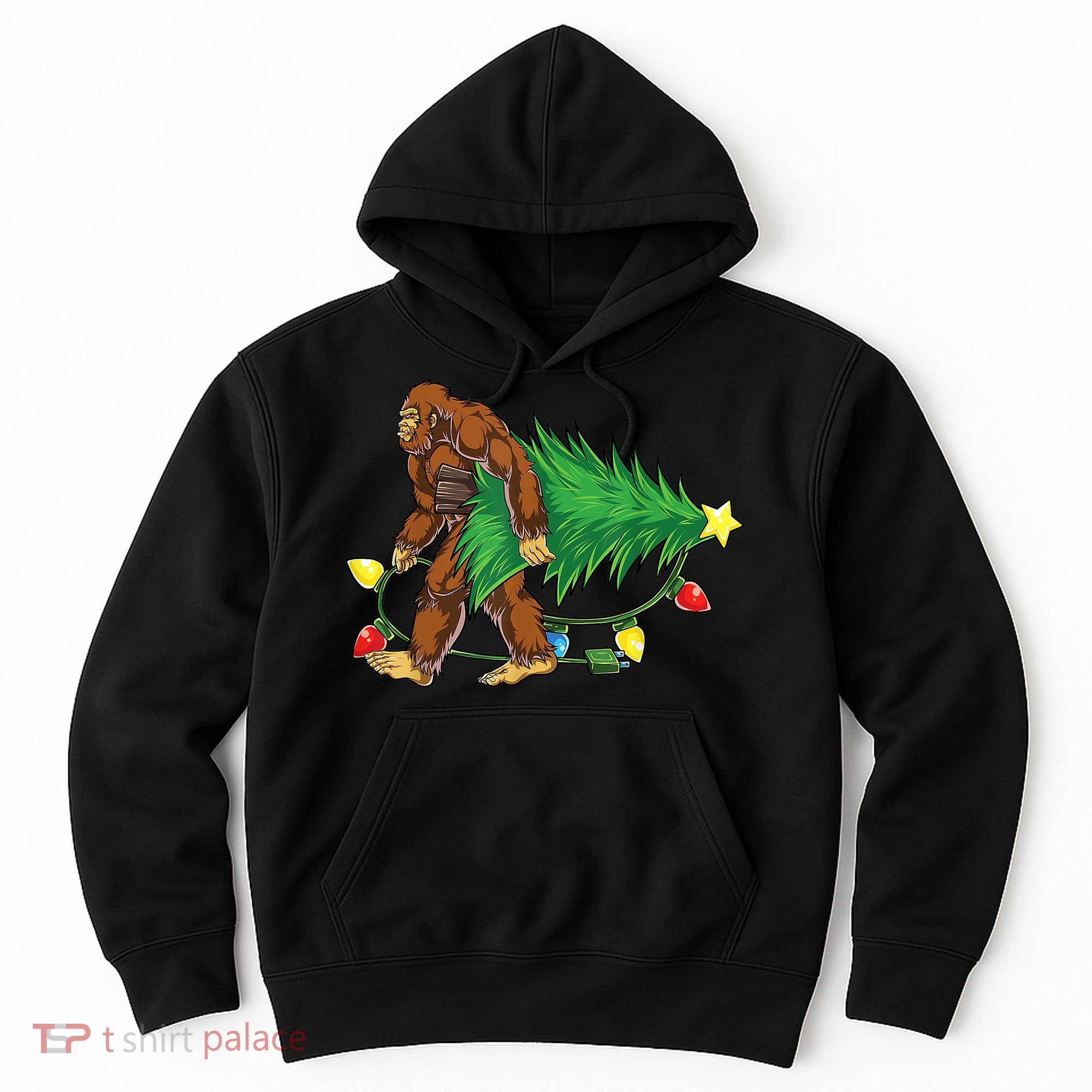 Bigfoot Christmas Tree Lights Xmas Boys Sasquatch Lovers Hoodie