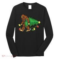 Bigfoot Christmas Tree Lights Xmas Boys Sasquatch Lovers Long Sleeve Shirt thumb 0