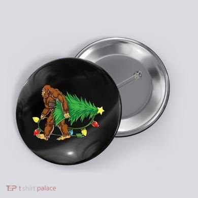 Bigfoot Christmas Tree Lights Xmas Boys Sasquatch Lovers Button