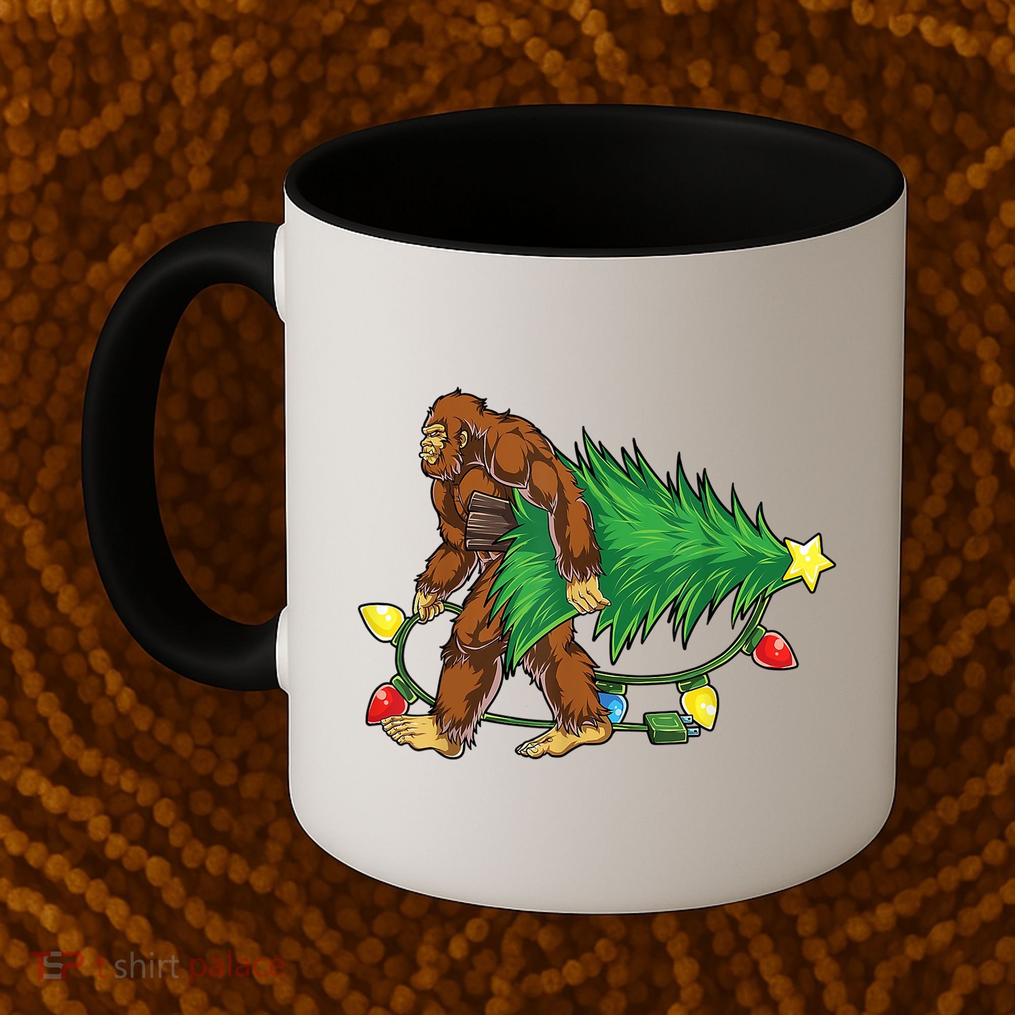 Bigfoot Christmas Tree Lights Xmas Boys Sasquatch Lovers Coffee Mug