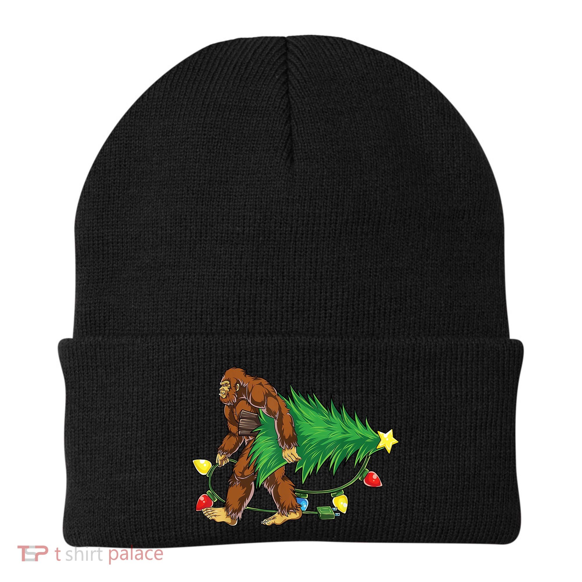 Bigfoot Christmas Tree Lights Xmas Boys Sasquatch Lovers Beanie