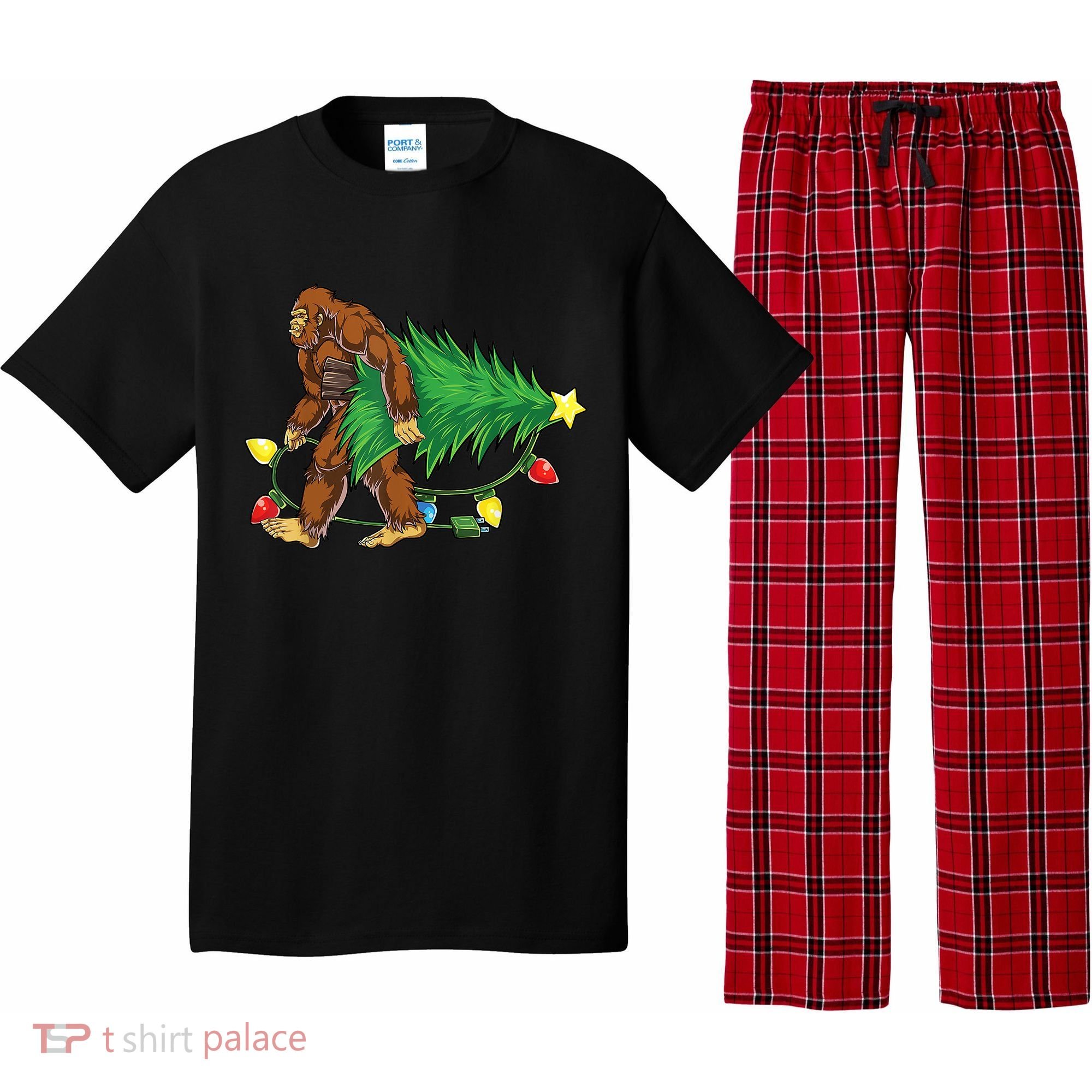 Bigfoot Christmas Tree Lights Xmas Boys Sasquatch Lovers Pajama Set