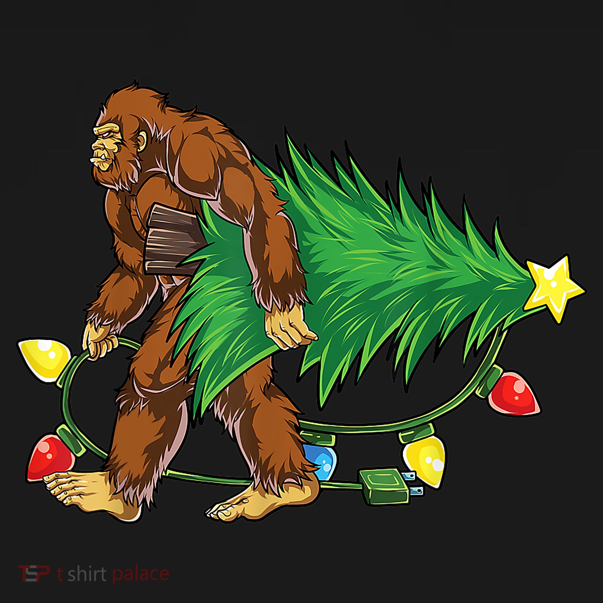Bigfoot Christmas Tree Lights Xmas Boys Sasquatch Lovers Women's Hoodie