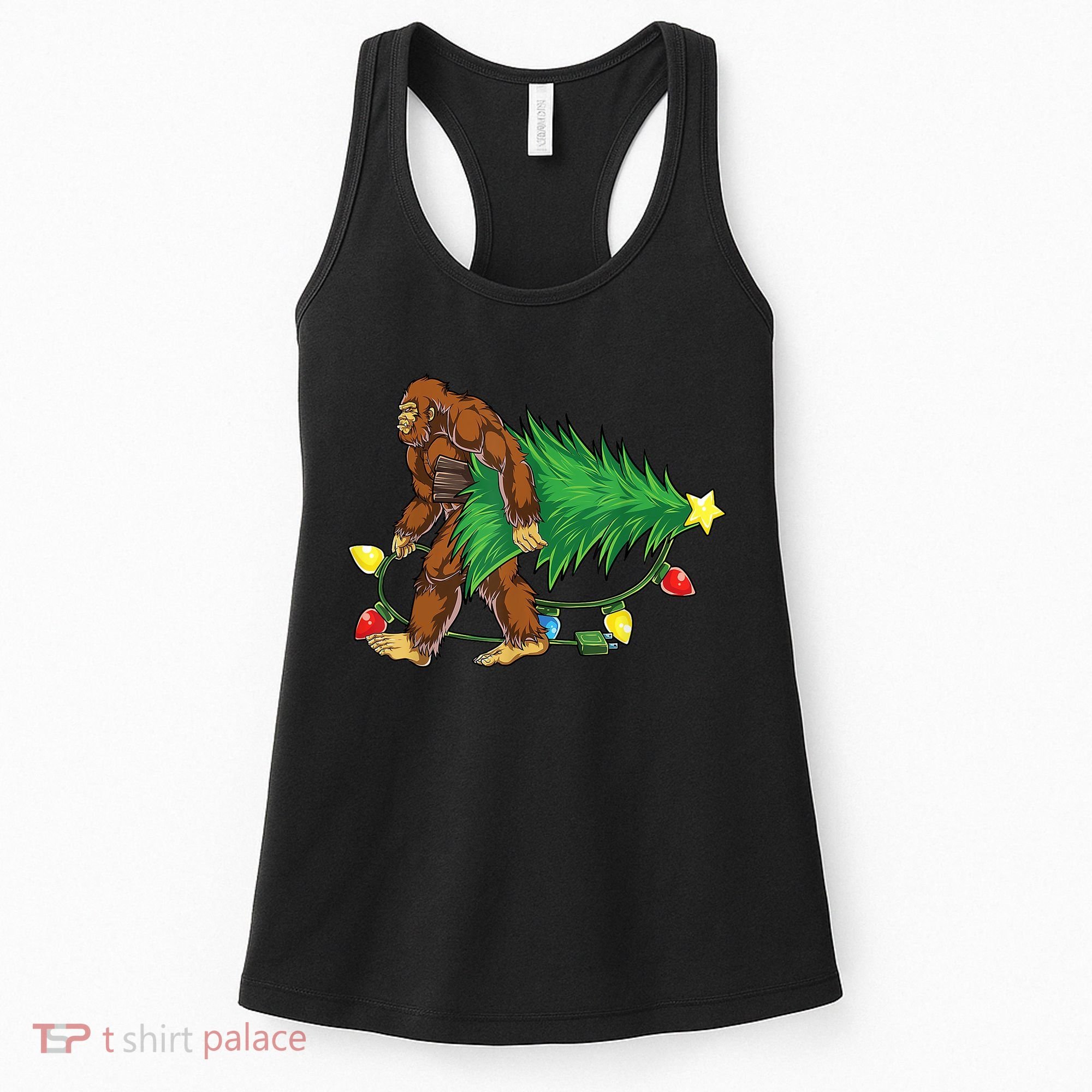 Bigfoot Christmas Tree Lights Xmas Boys Sasquatch Lovers Women's Tank Top