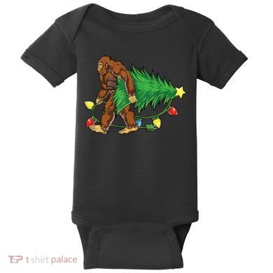 Bigfoot Christmas Tree Lights Xmas Boys Sasquatch Lovers Baby Bodysuit