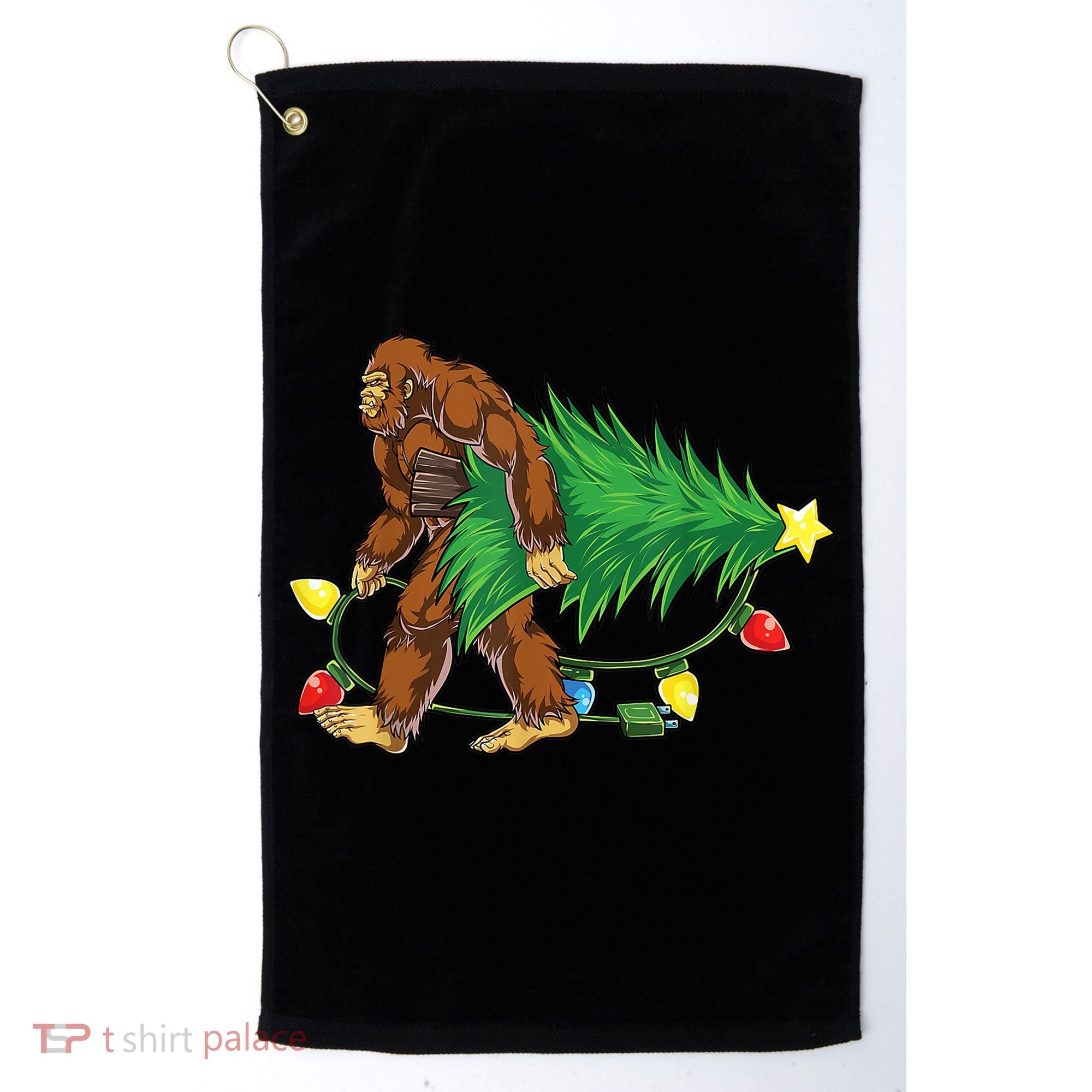 Bigfoot Christmas Tree Lights Xmas Boys Sasquatch Lovers Golf Towel