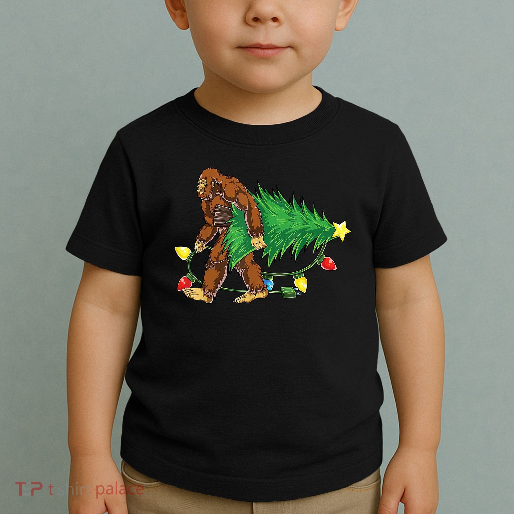 Bigfoot Christmas Tree Lights Xmas Boys Sasquatch Lovers Toddler T-Shirt