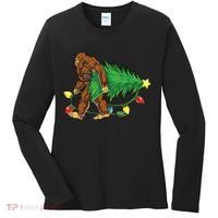 Bigfoot Christmas Tree Lights Xmas Boys Sasquatch Lovers Women's Long Sleeve Shirt thumb 0