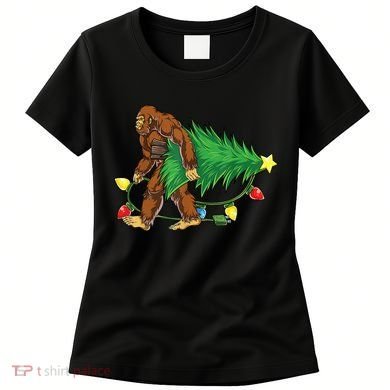 Bigfoot Christmas Tree Lights Xmas Boys Sasquatch Lovers Women's T-Shirt