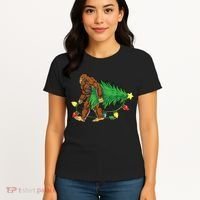 Bigfoot Christmas Tree Lights Xmas Boys Sasquatch Lovers Women's T-Shirt thumb 4