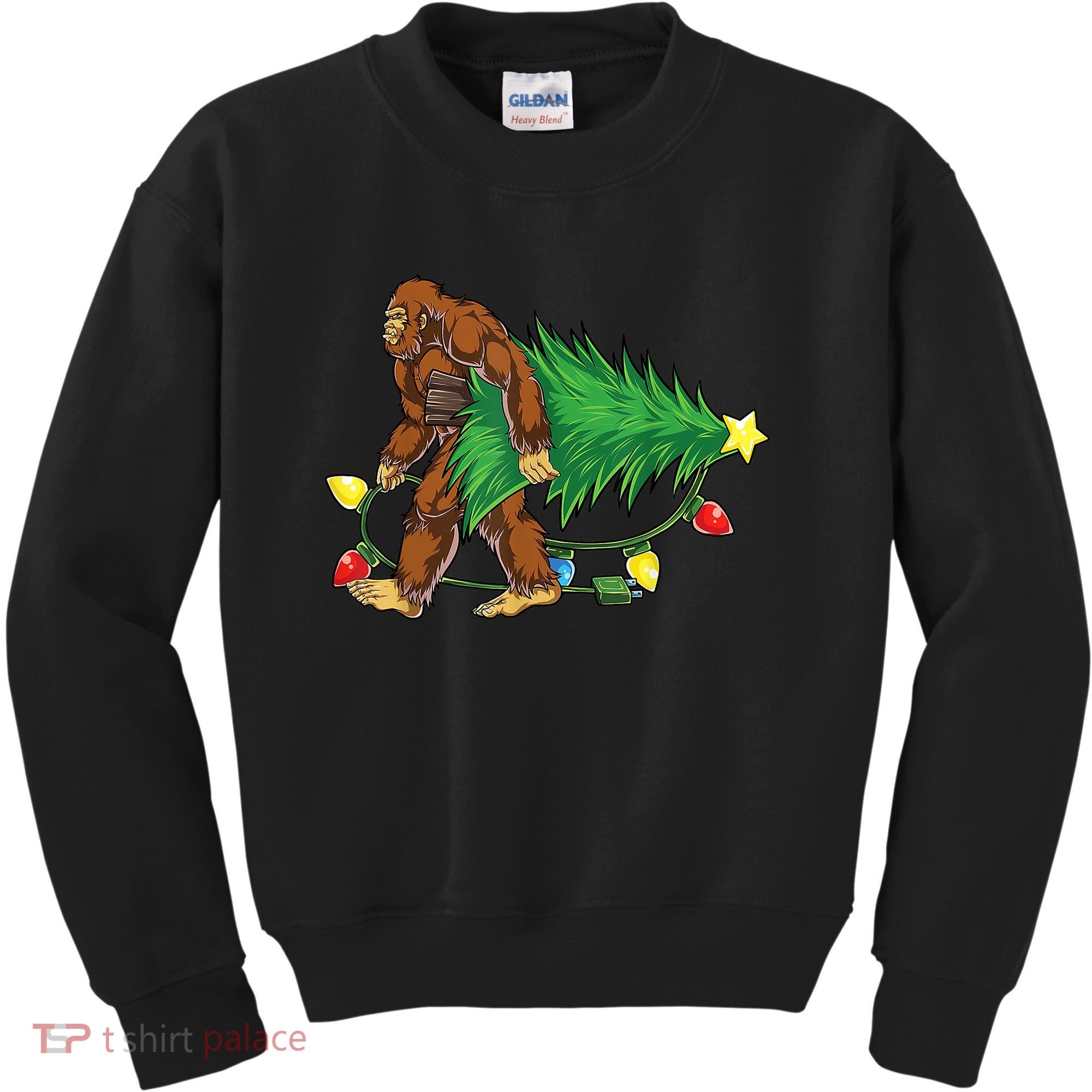 Bigfoot Christmas Tree Lights Xmas Boys Sasquatch Lovers Kids Sweatshirt