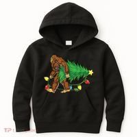 Bigfoot Christmas Tree Lights Xmas Boys Sasquatch Lovers Kids Hoodie thumb 0