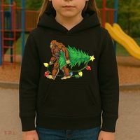 Bigfoot Christmas Tree Lights Xmas Boys Sasquatch Lovers Kids Hoodie thumb 3