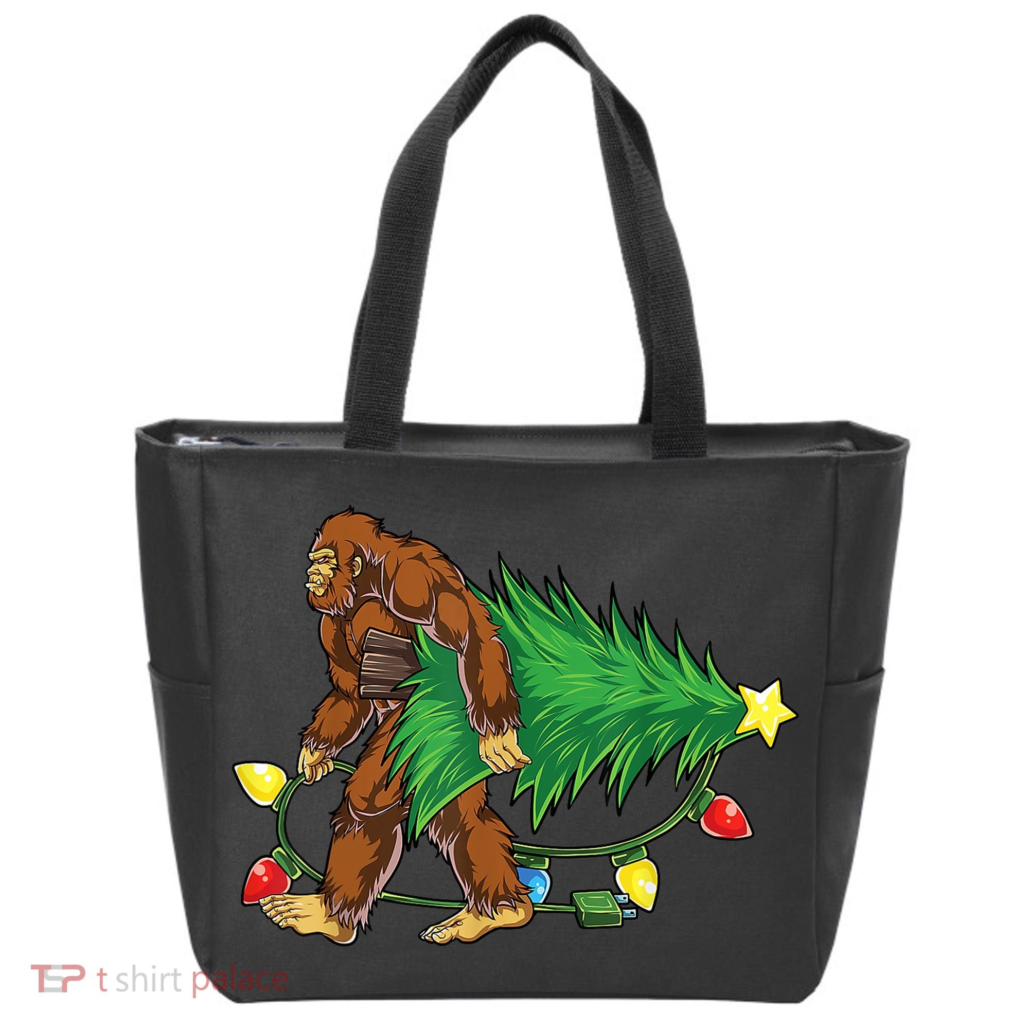 Bigfoot Christmas Tree Lights Xmas Boys Sasquatch Lovers Tote Bag