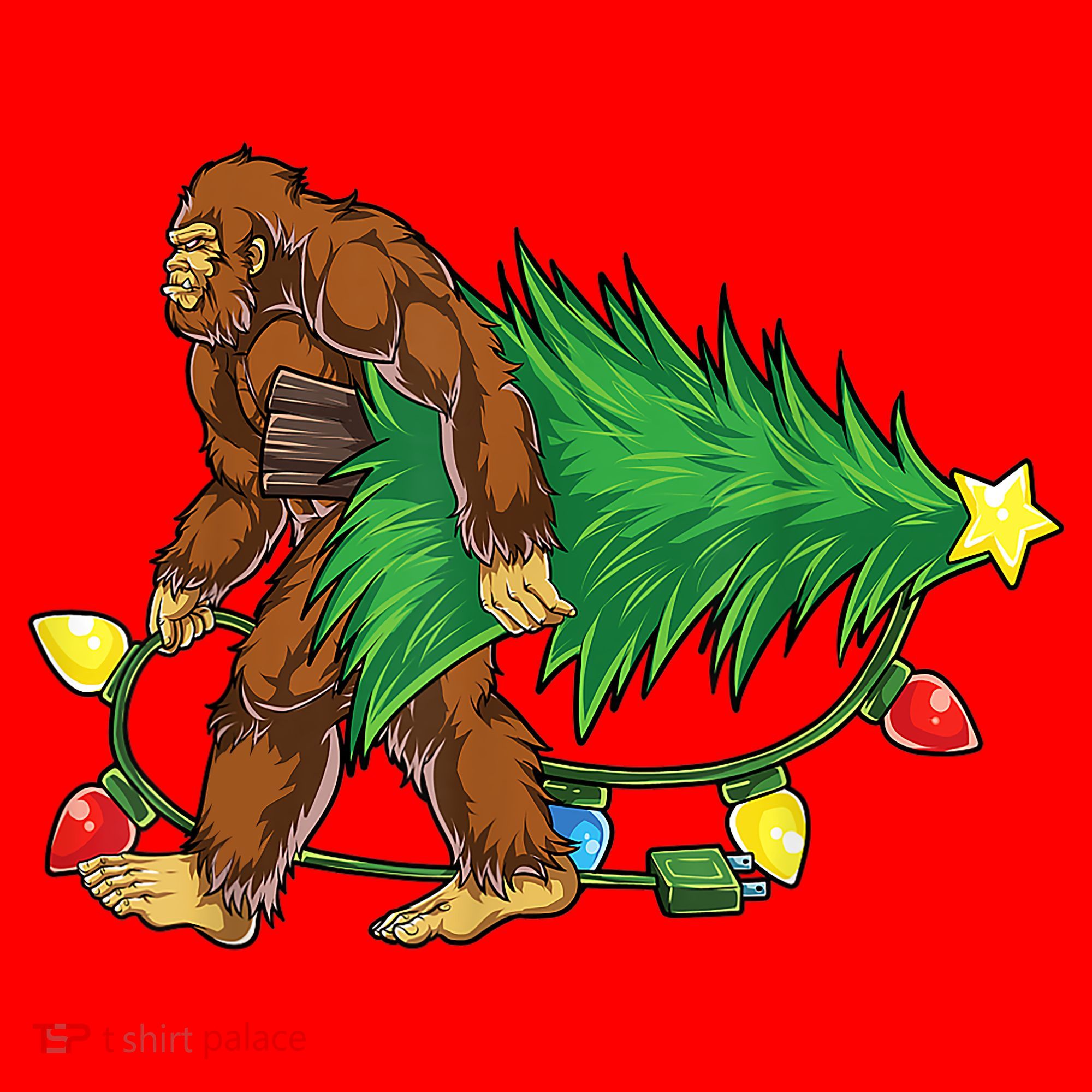 Bigfoot Christmas Tree Lights Xmas Boys Sasquatch Lovers Santa Hat