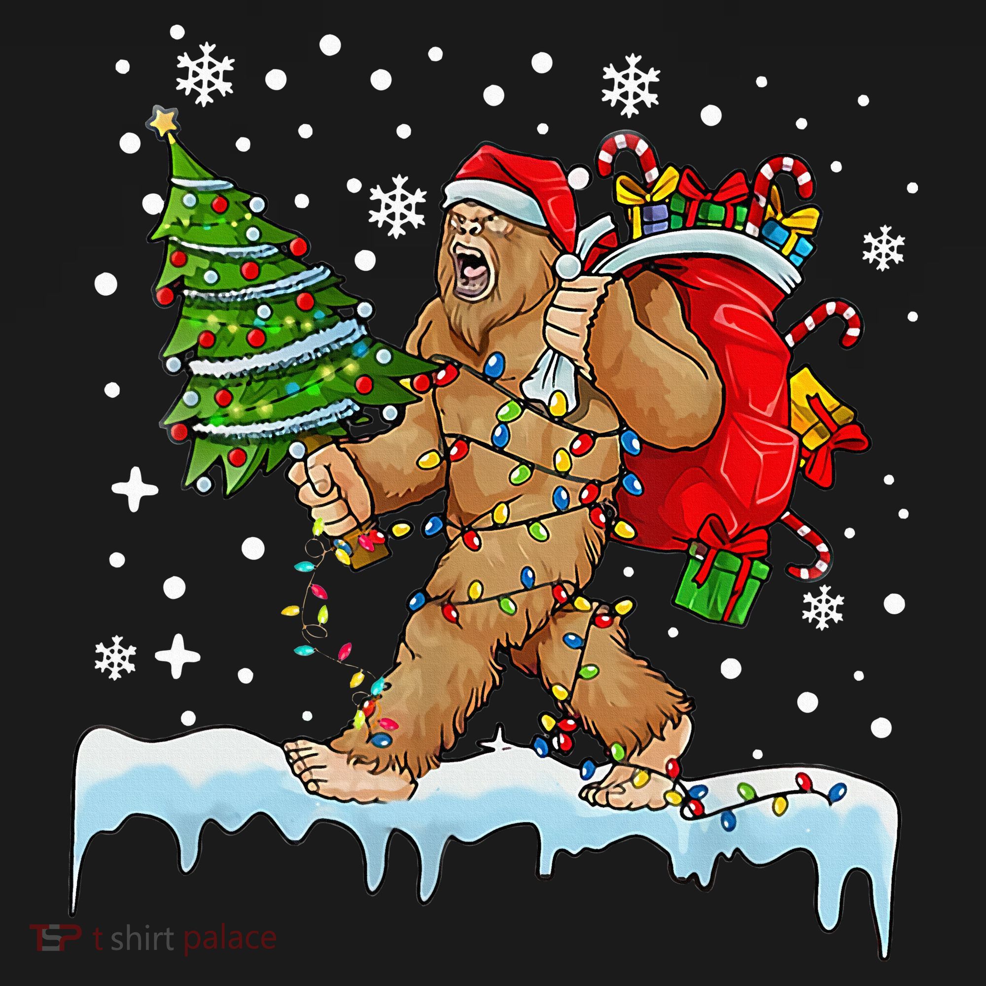 Bigfoot Christmas Tree Lights Xmas Sasquatch Lovers Doggie Tank