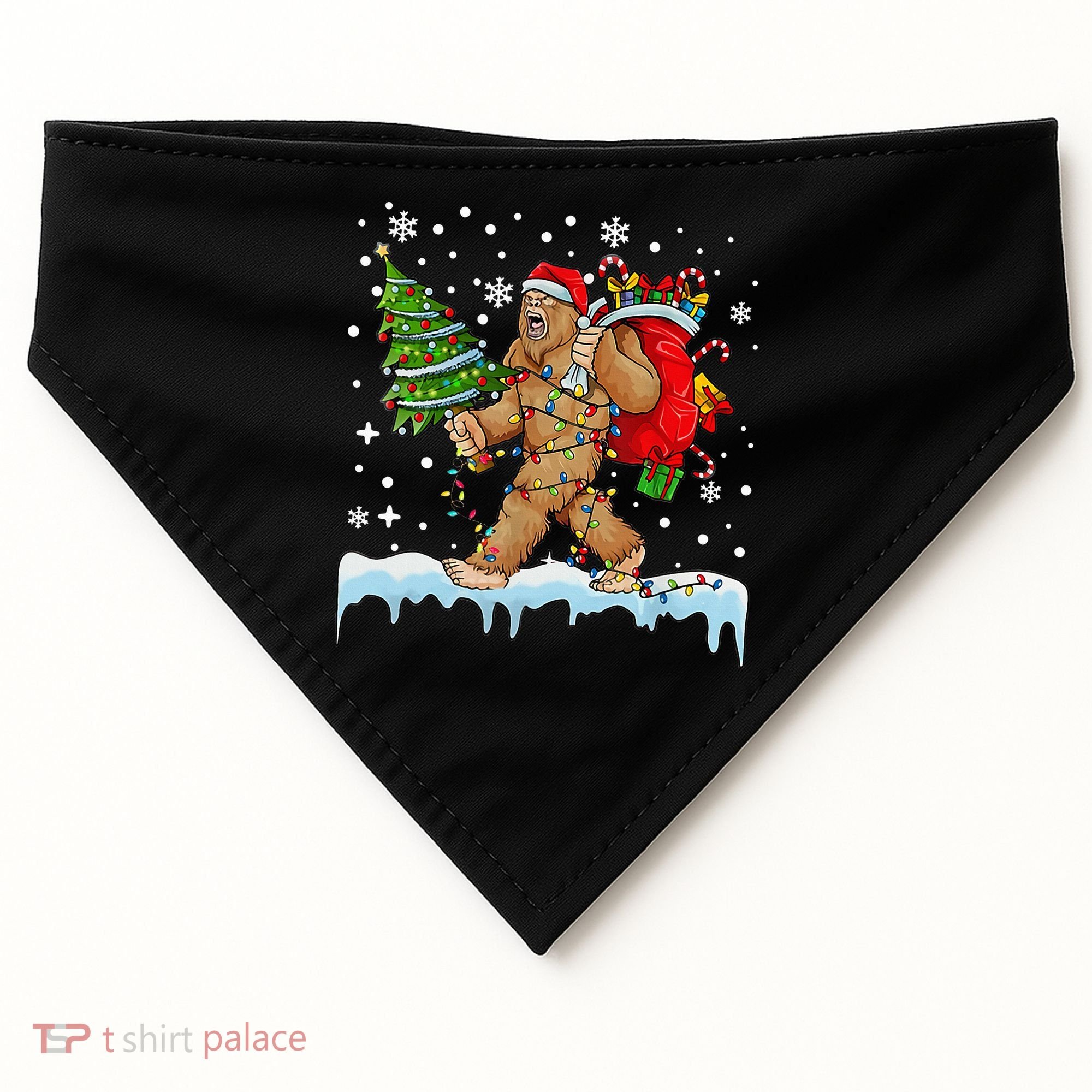 Bigfoot Christmas Tree Lights Xmas Sasquatch Lovers USA-Made Doggie Bandana